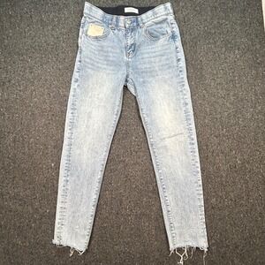 XT Free And Easy Jeans‎ 30 Womens Light Wash Elastic Waist Raw Hem Distressed